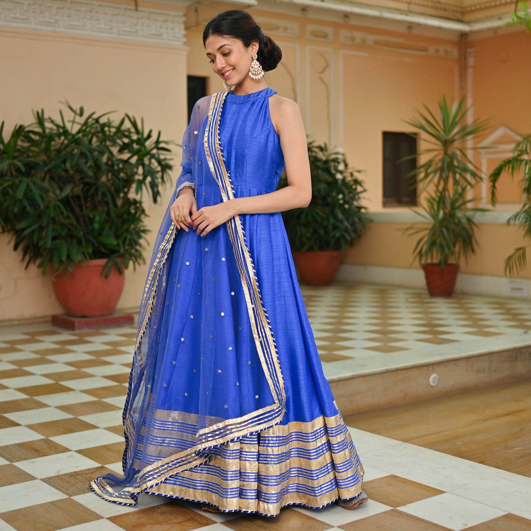 Blue Silk Anarkali Set