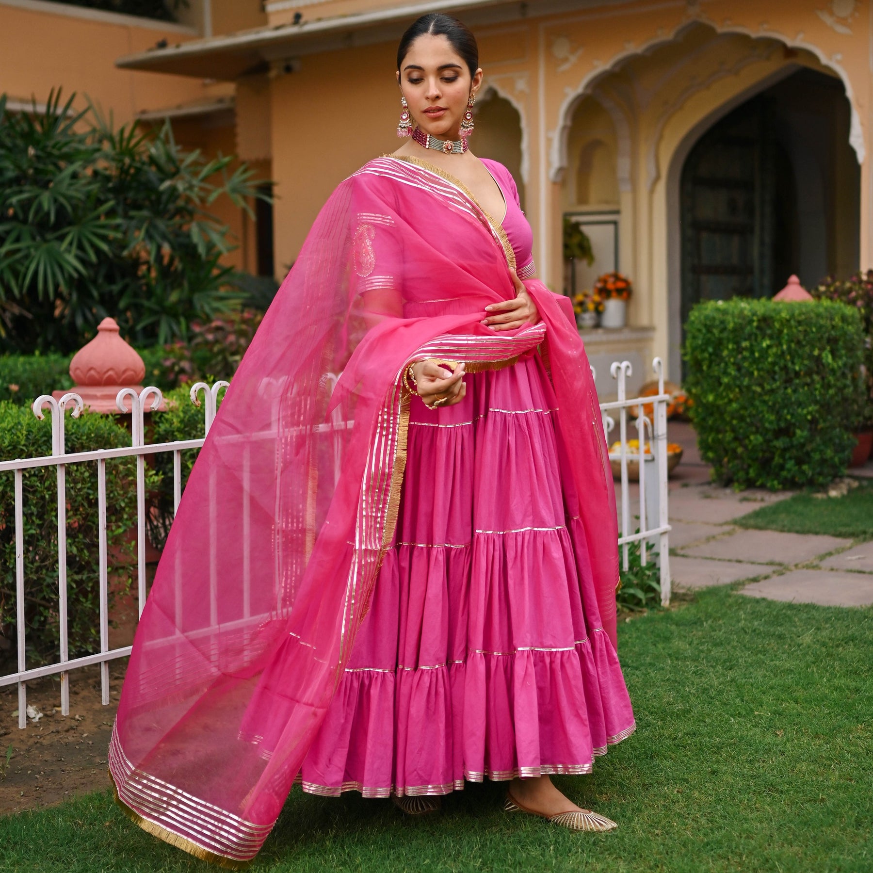 Pink Paisley Gota Anarkali Set