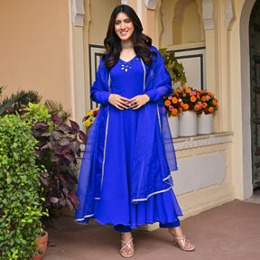 Eletric Blue Mirror Anarkali Set