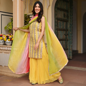 Yellow Pure Chiffon Sharara Set