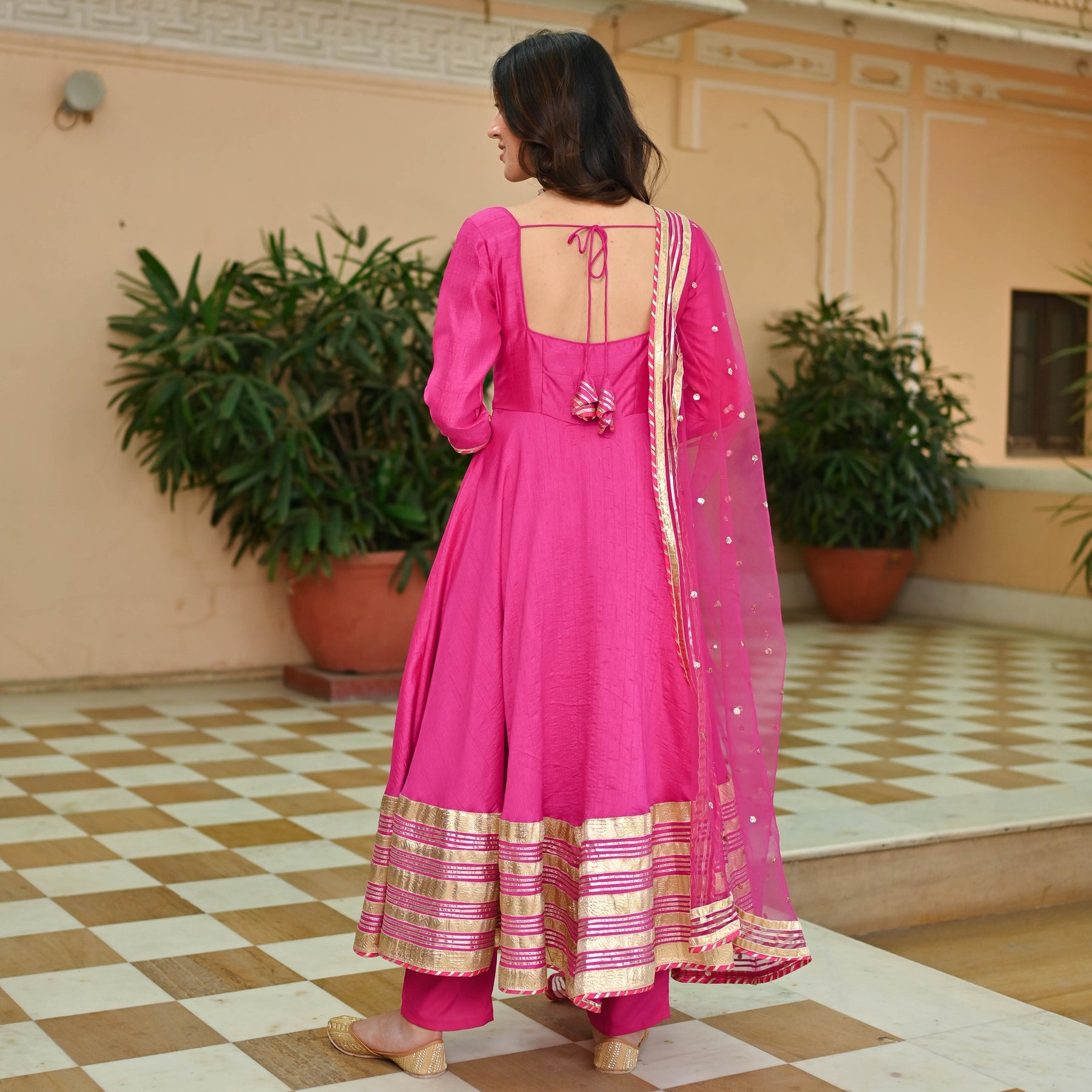 Pink Silk Gotta Anarkali Set