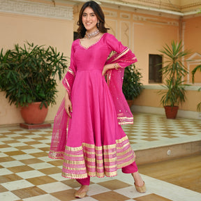 Pink Silk Gotta Anarkali Set