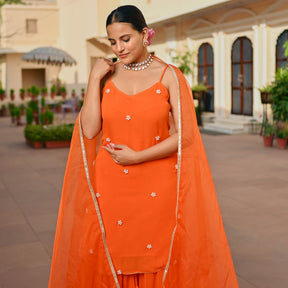 ORANGE GEORGETTE KURTA AND SHARARA SET