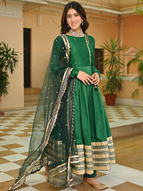 Dark Green Silk Anarkali set