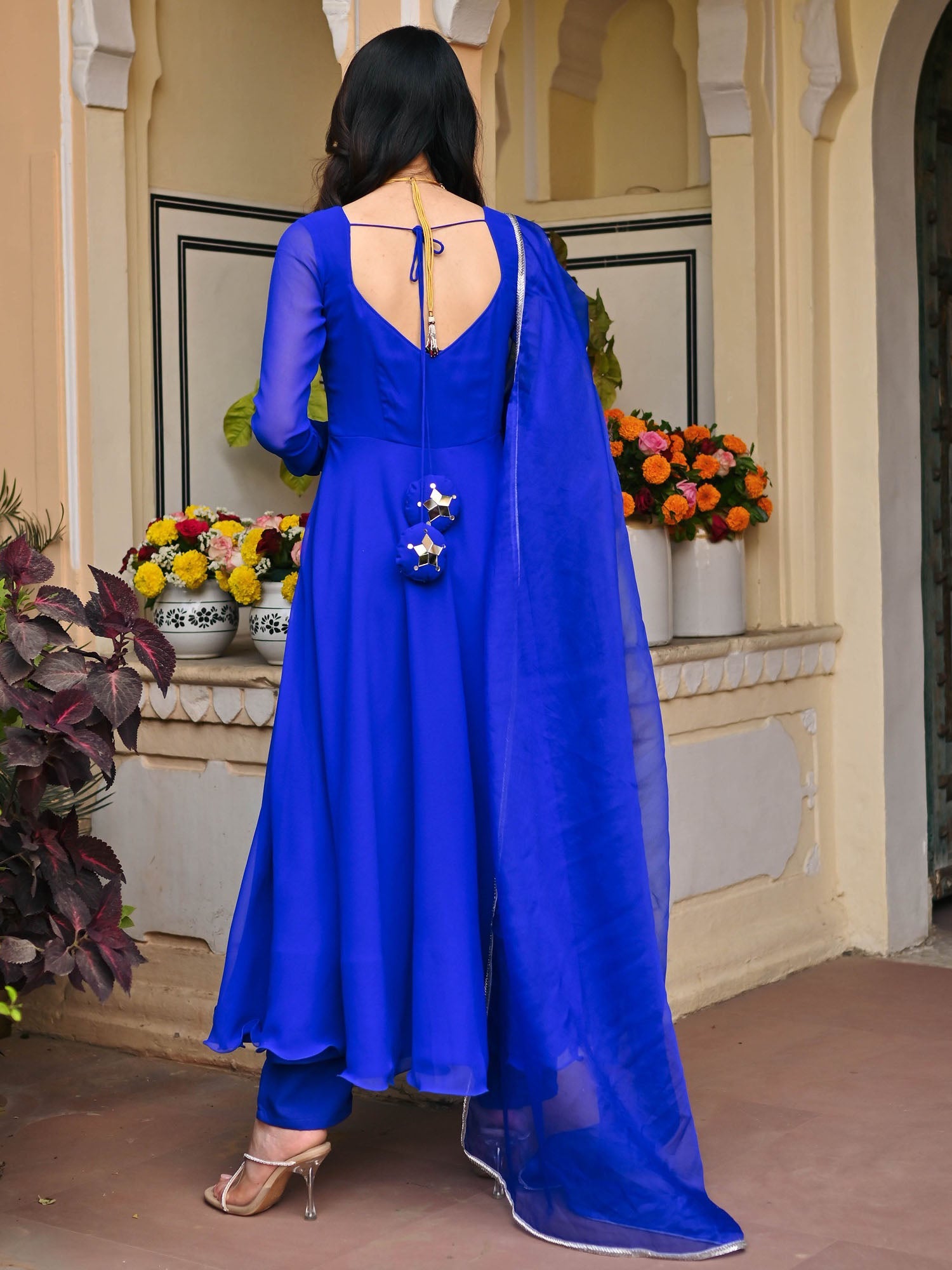 Eletric Blue Mirror Anarkali Set