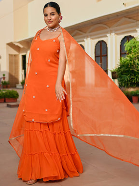 ORANGE GEORGETTE KURTA AND SHARARA SET