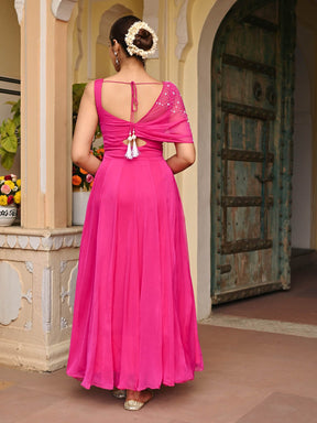 Pink Chiffon Handwork Gown