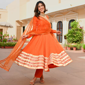 Orange Silk Anarkali set