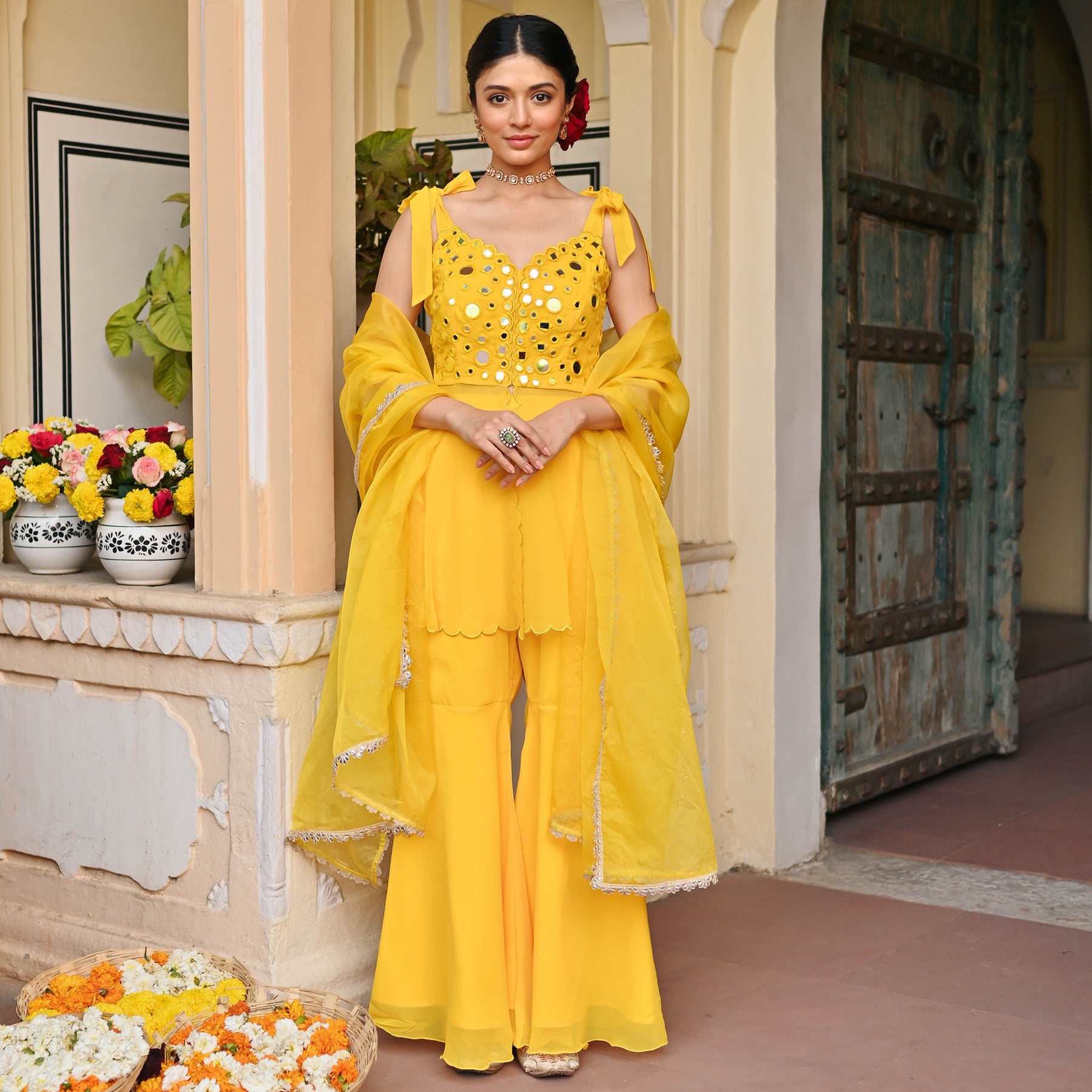 Yellow Mirror Sharara Set