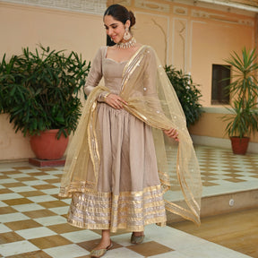 Beige Gold Silk Anarkali set