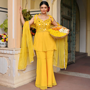 Yellow Mirror Sharara Set