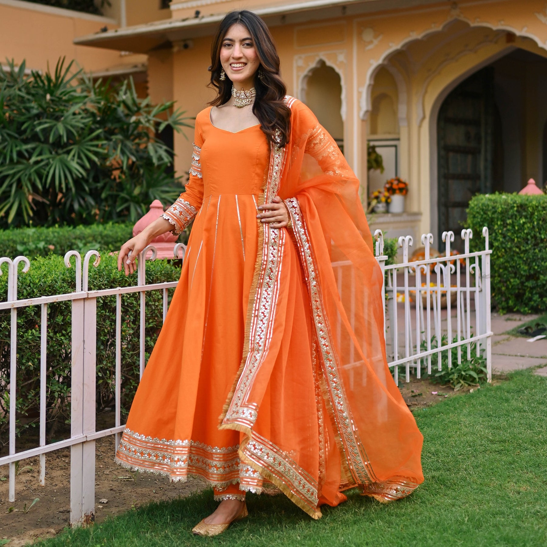 Orange Paisley Gota Anarkali Set