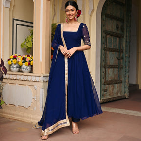 Blue Handwork Georgette Anarkali Set