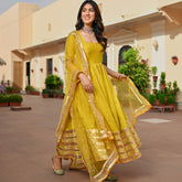 Lemon Green Silk Anarkali set