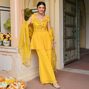 Yellow Mirror Sharara Set