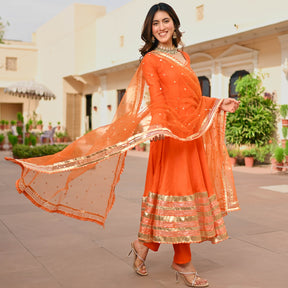 Orange Silk Anarkali set