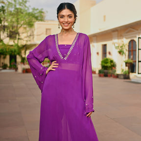 PURPLE GEORGETTE KAFTAN AND PALAZZO SET