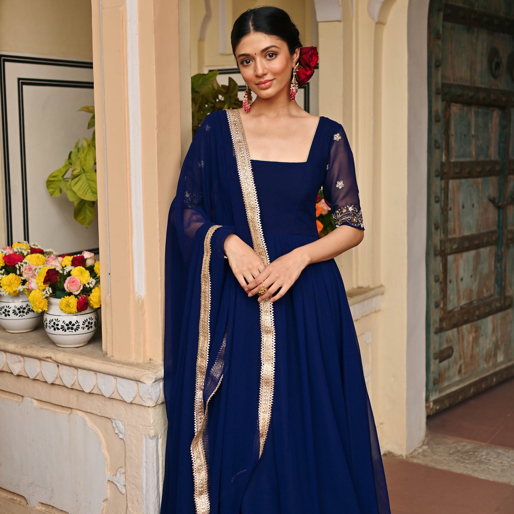 Blue Handwork Georgette Anarkali Set