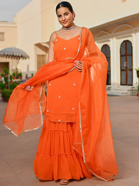 ORANGE GEORGETTE KURTA AND SHARARA SET