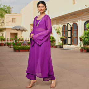 PURPLE GEORGETTE KAFTAN AND PALAZZO SET