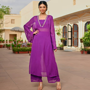 PURPLE GEORGETTE KAFTAN AND PALAZZO SET