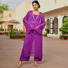 PURPLE GEORGETTE KAFTAN AND PALAZZO SET