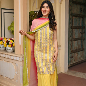 Yellow Pure Chiffon Sharara Set