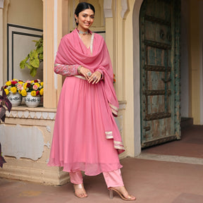 Pink Georgette Handwork Anarkali Set