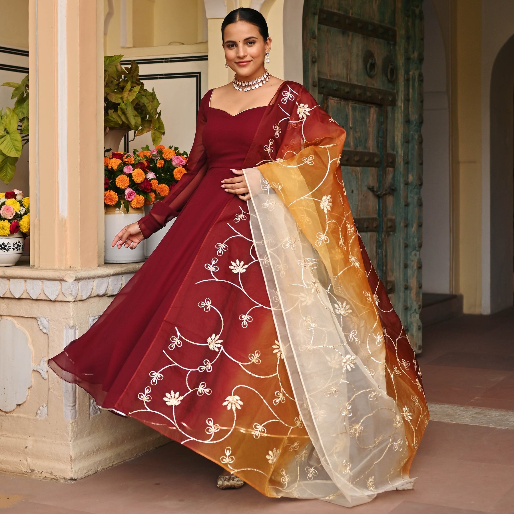 BROWN OMBRE ANARKALI SET