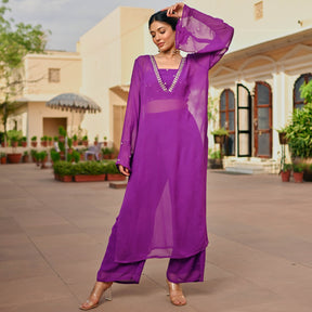 PURPLE GEORGETTE KAFTAN AND PALAZZO SET