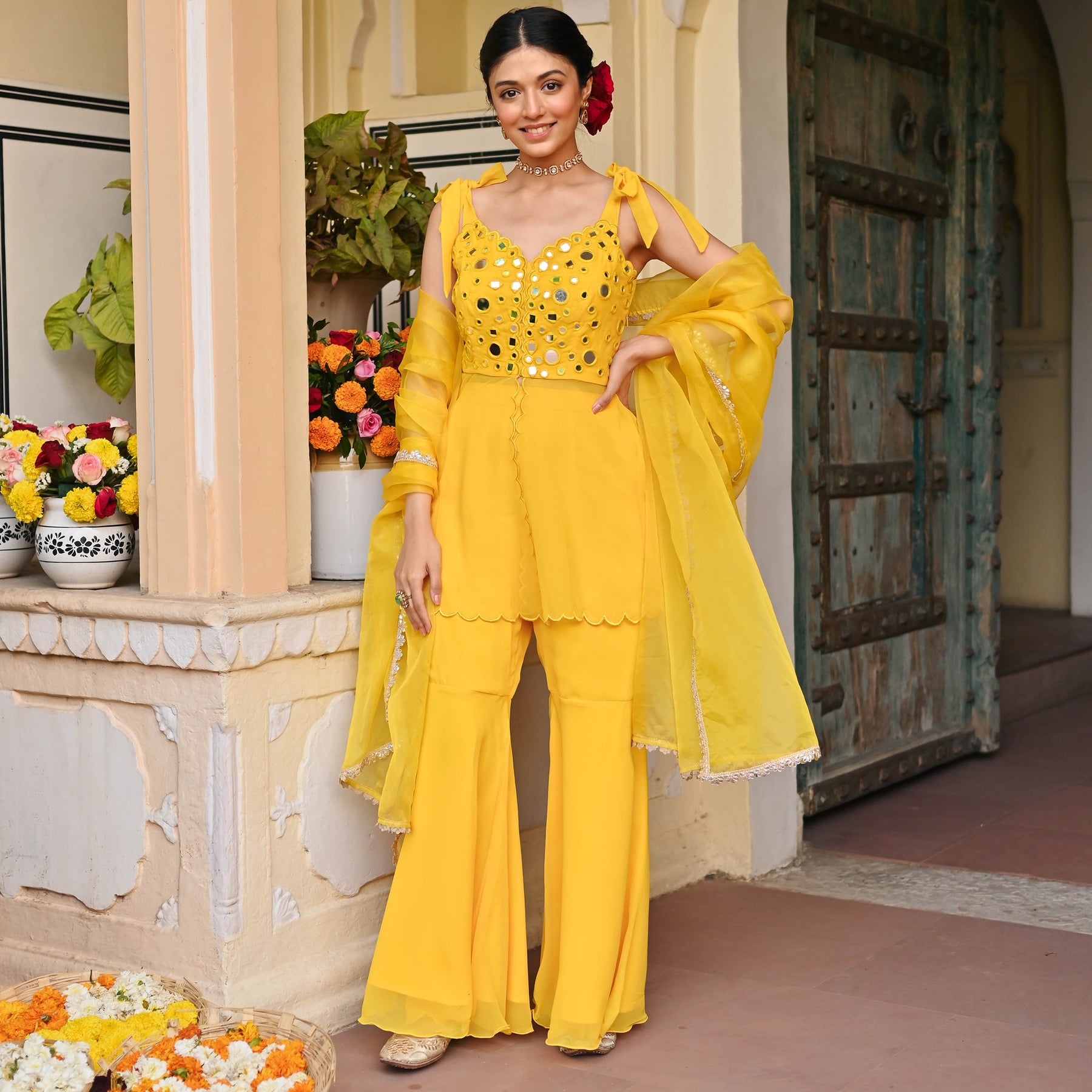 Yellow Mirror Sharara Set