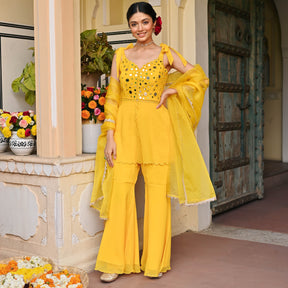 Yellow Mirror Sharara Set