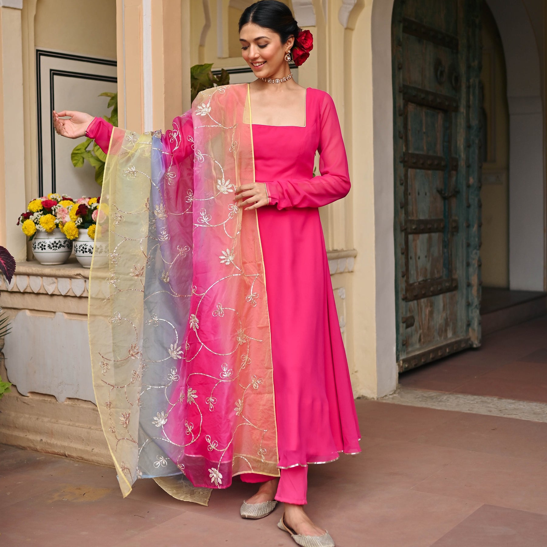 PINK OMBRE ANARKALI SET