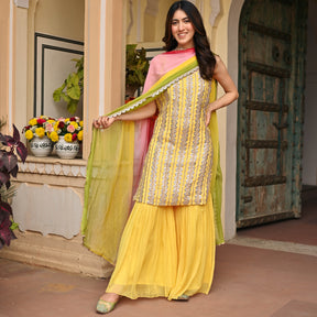 Yellow Pure Chiffon Sharara Set