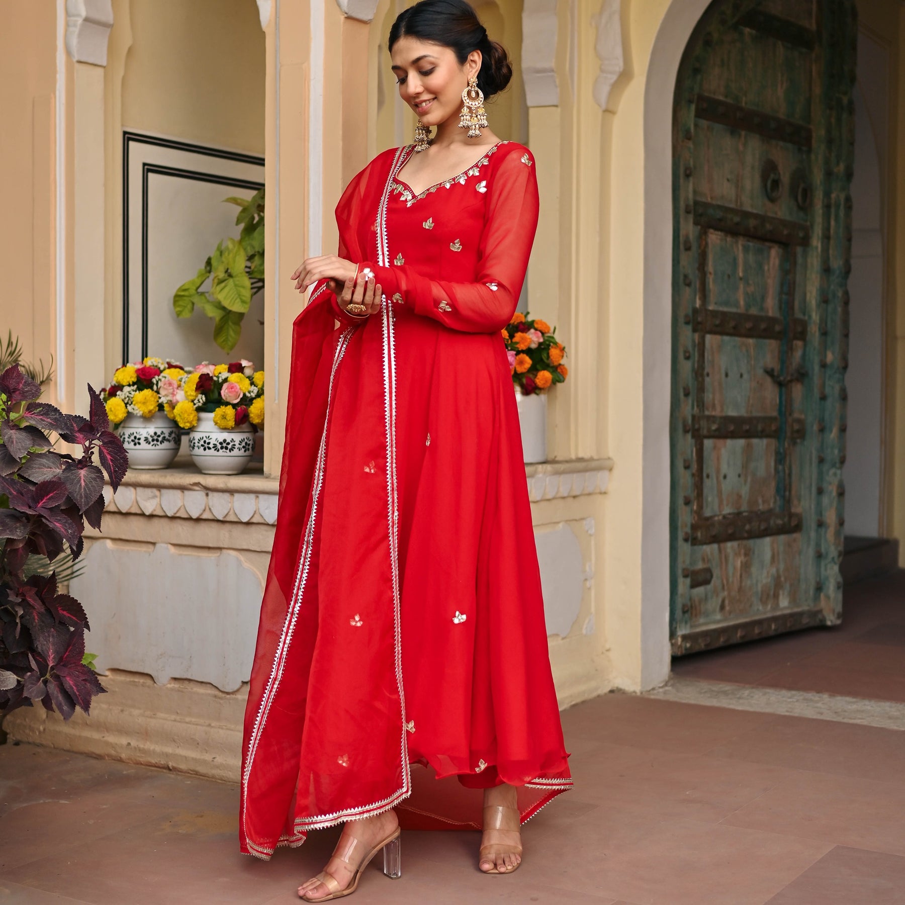 RED GEORGETTE HANDWORK ANARKALI SET