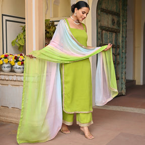 Parrot Green Chiffon Kurta Set