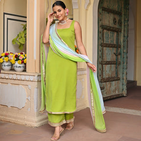 Parrot Green Chiffon Kurta Set