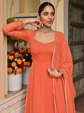 Coral Handwork Georgette Anarkali Set