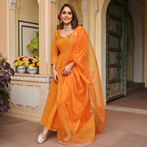 Mustard Yellow Mirror Anarkali Set