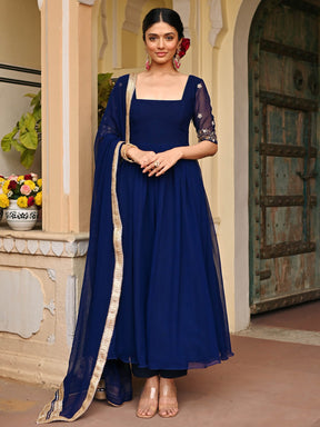 Blue Handwork Georgette Anarkali Set