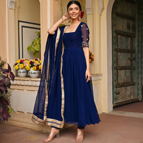 Blue Handwork Georgette Anarkali Set