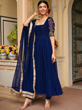 Blue Handwork Georgette Anarkali Set