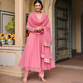 Pink Georgette Handwork Anarkali Set