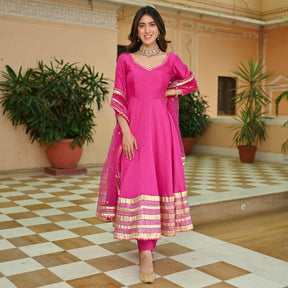 Pink Silk Gotta Anarkali Set