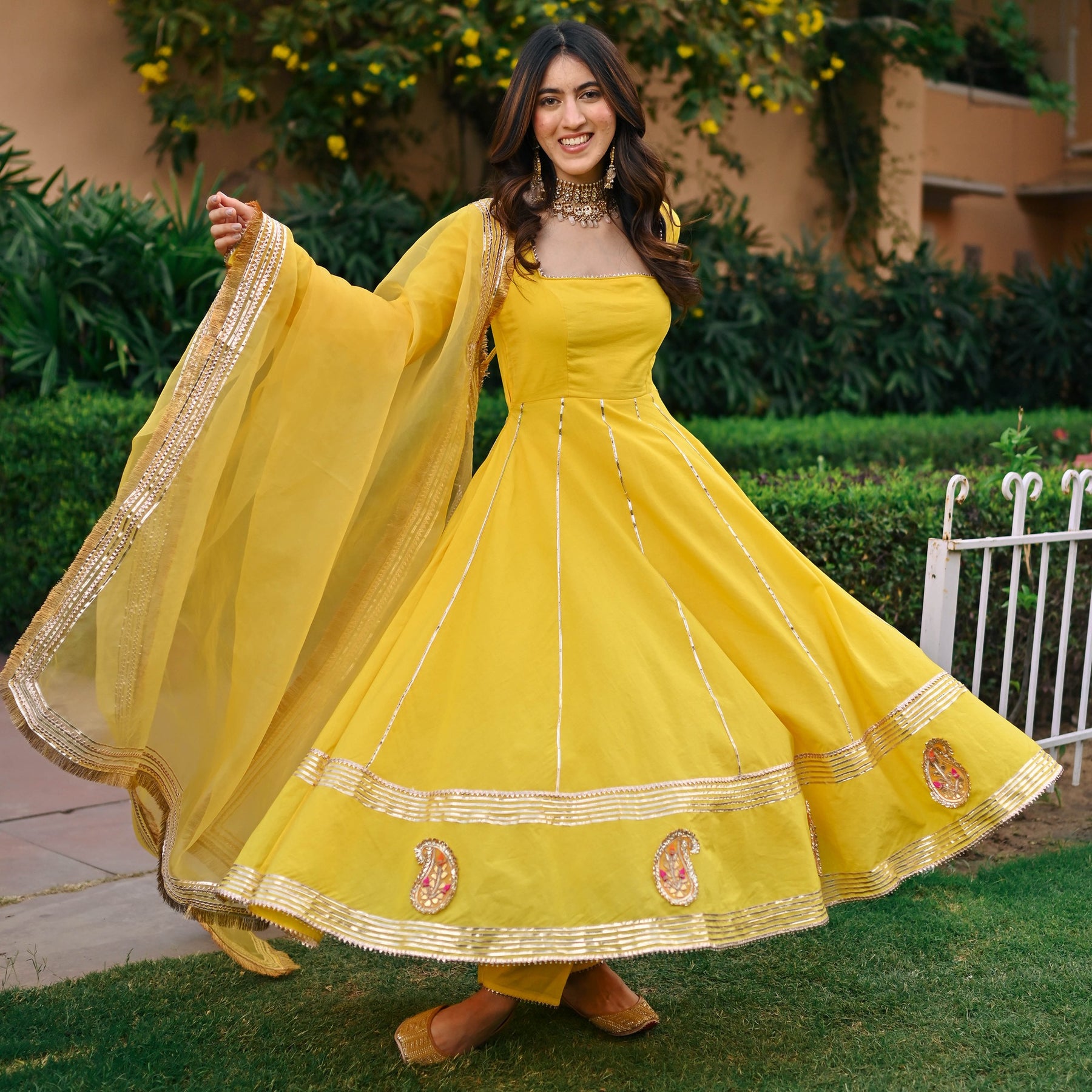 Yellow Paisley Gota Anarkali Set