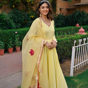 Yellow Handbrush Anarkali Set