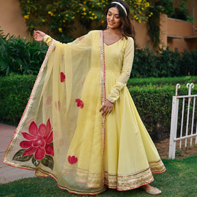 Yellow Handbrush Anarkali Set