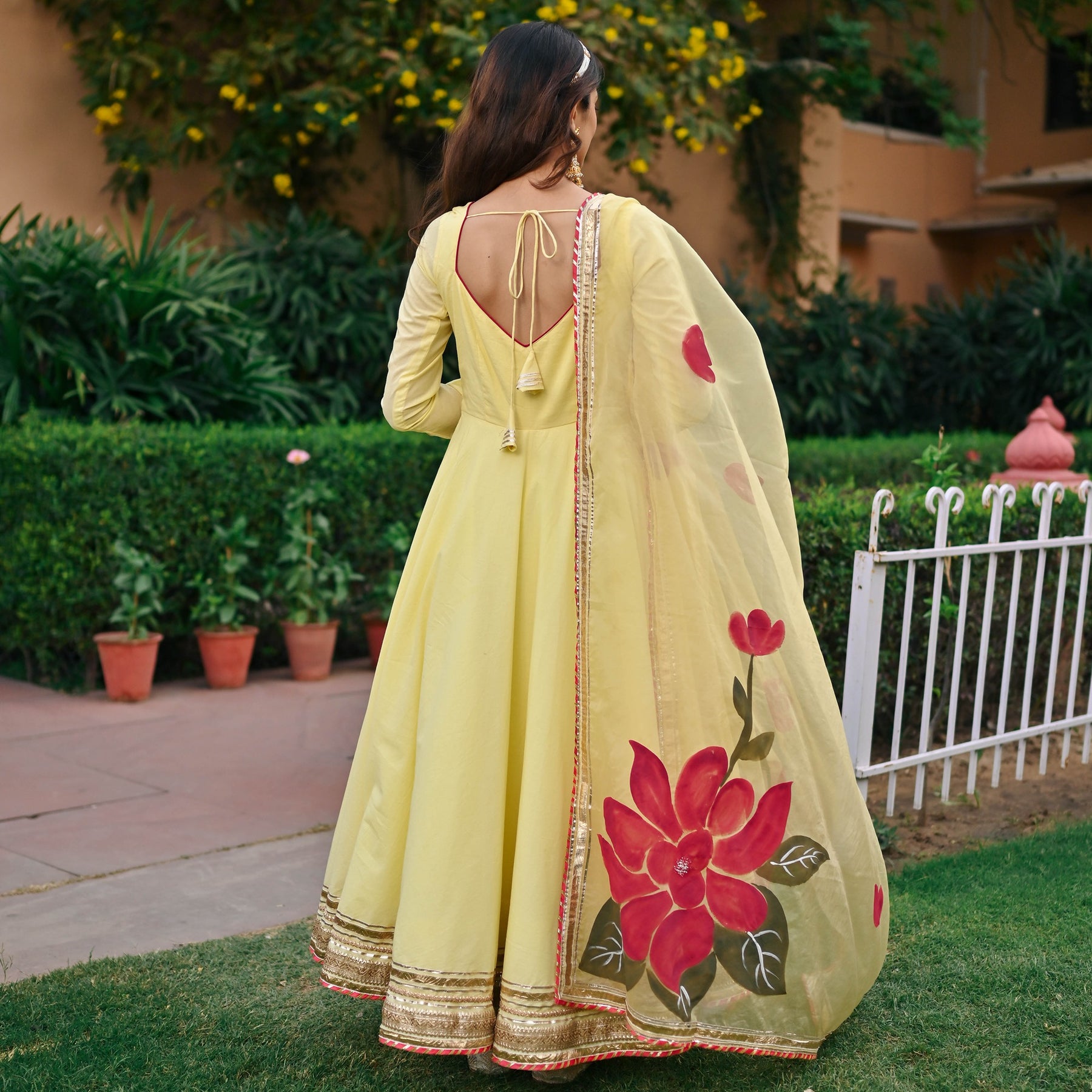 Yellow Handbrush Anarkali Set