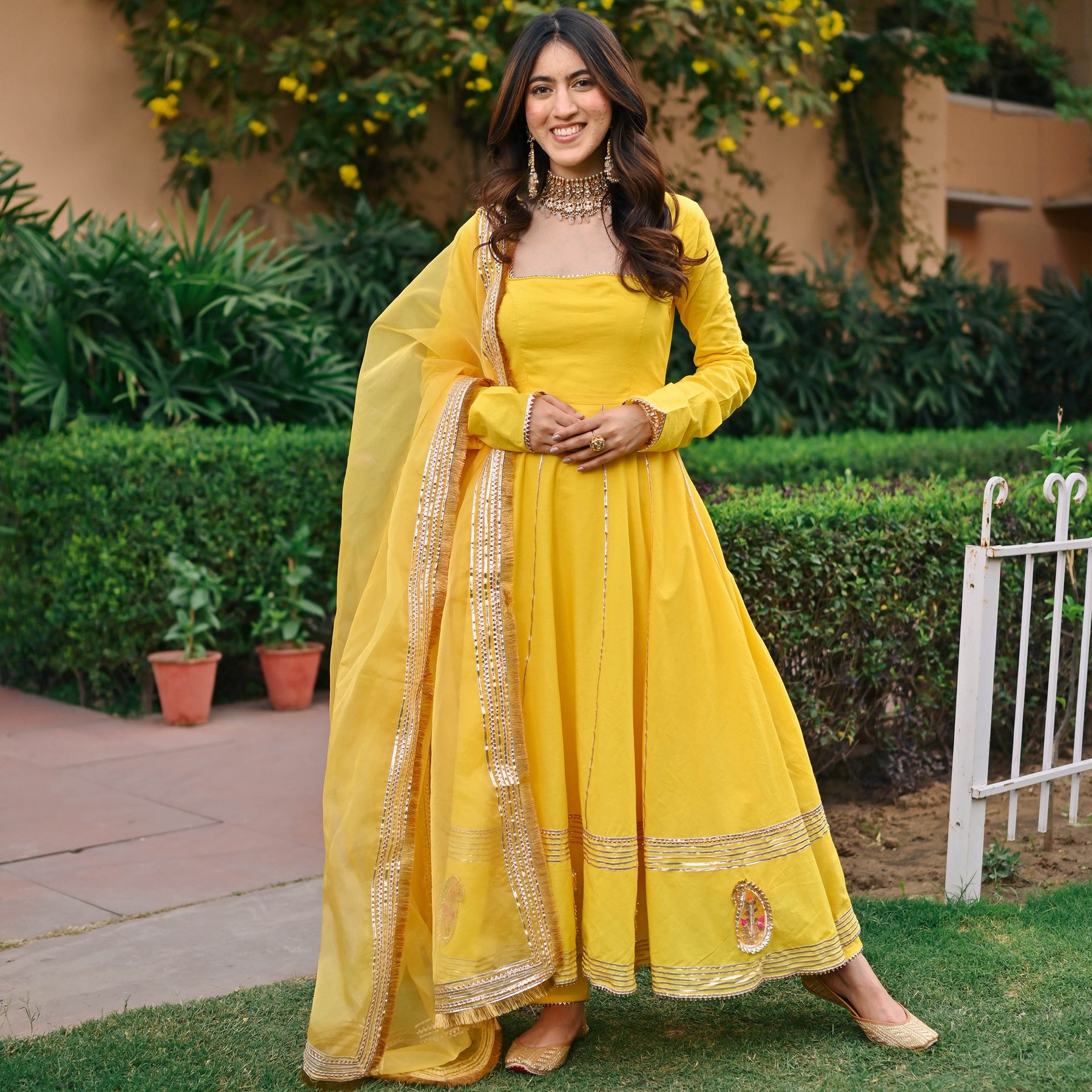 Yellow Paisley Gota Anarkali Set