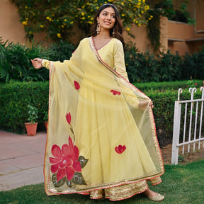 Yellow Handbrush Anarkali Set